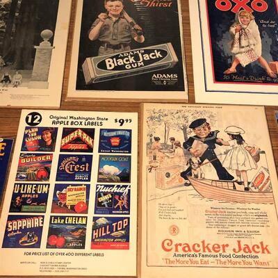 Lot of 8 Vintage Advertisements Cracker Jack Black Jack Domino Sugar Oxo Campari