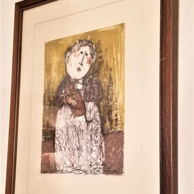 Lot #277  Signed 1973 Lithograph "Woman with Cat" by G. Rodo Boulanger
