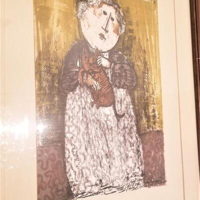 Lot #277  Signed 1973 Lithograph "Woman with Cat" by G. Rodo Boulanger