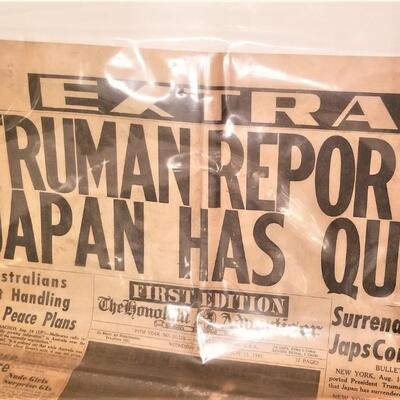 Lot #278  WWII newspaper - Japan Surrenders - 15 Aug 1945