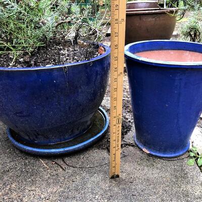 Lot of 2 Blue Glazed Ceramic Garden Planters
