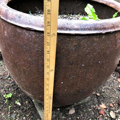 Lot of 2 Large Brown Glazed Garden Pots