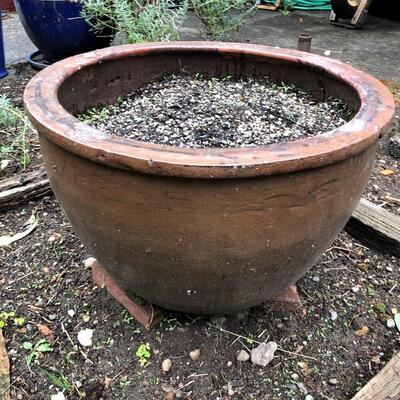 Lot of 2 Large Brown Glazed Garden Pots