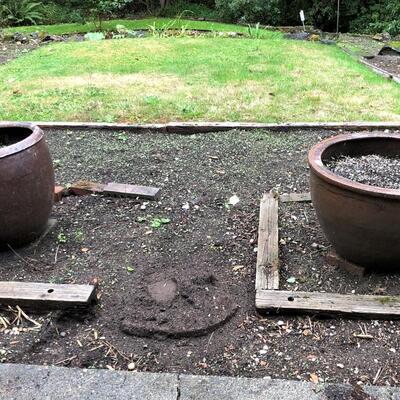 Lot of 2 Large Brown Glazed Garden Pots