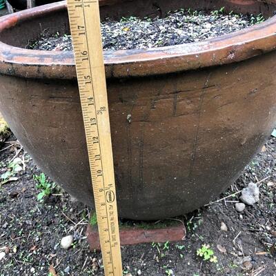 Lot of 2 Large Brown Glazed Garden Pots