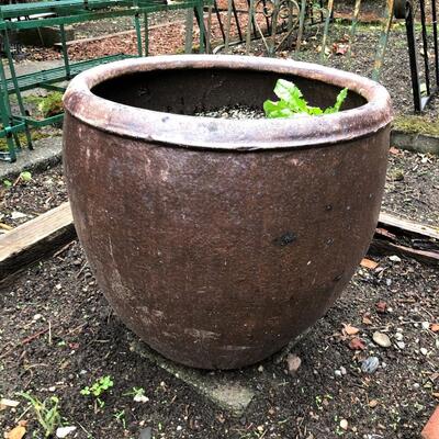 Lot of 2 Large Brown Glazed Garden Pots