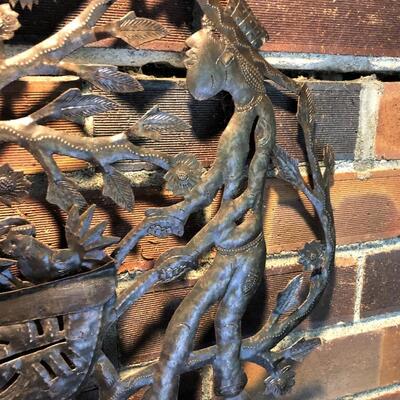 Outdoor Metal Wall Art of Gardener Birds and Wheelbarrow