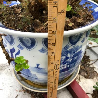 Lot of 2 Blue Pattern Glazed Planter Pots