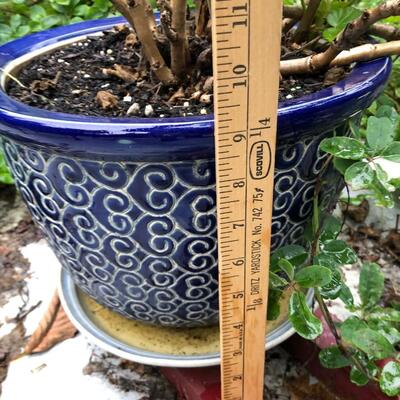 Lot of 2 Blue Pattern Glazed Planter Pots