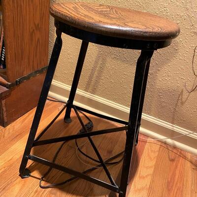 Antique Industrial Wood and Iron Stool