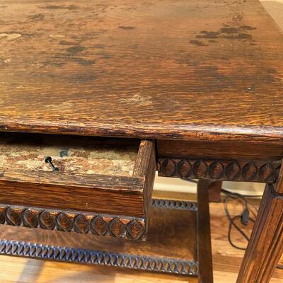 Beautiful Carved Oak Antique Desk Table