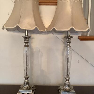 D588 Pair of Cut Glass Lamps with Silver Resin Base