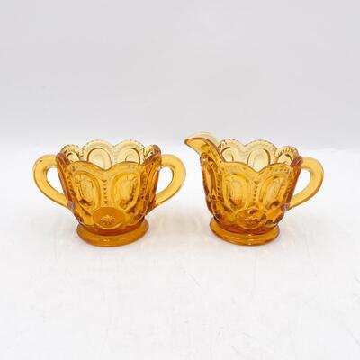 AMBER â€œMOON & STARSâ€ GLASS CREAM & SUGAR DISH SET
