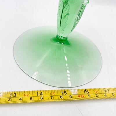 HEISEY EMPRESS MOONGLEAM 6 1/4â€ GREEN GLASS CANDLESTICK