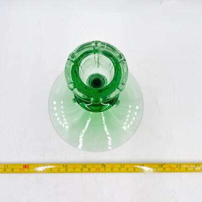 HEISEY EMPRESS MOONGLEAM 6 1/4â€ GREEN GLASS CANDLESTICK