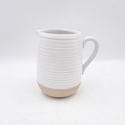 WHITE & BROWN 6â€ FARMHOUSE POTTERY PITCHER