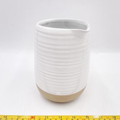 WHITE & BROWN 6â€ FARMHOUSE POTTERY PITCHER