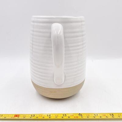 WHITE & BROWN 6â€ FARMHOUSE POTTERY PITCHER