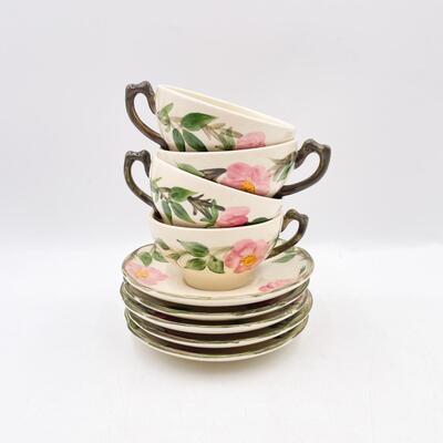 FRANCISCAN DESERT ROSE TEACUPS (4) & SAUCERS (5)