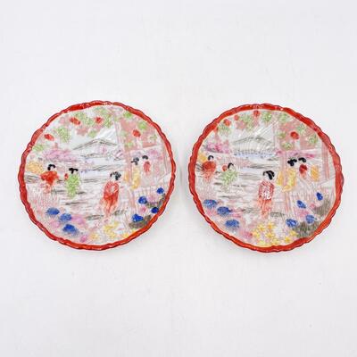 VINTAGE ORIENTAL PAINTED 5â€ SAUCERS