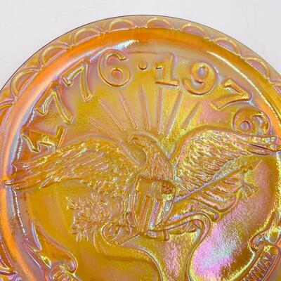VINTAGE INDIANA AMBER CARNIVAL GLASS BICENTENNIAL 8â€ PLATE