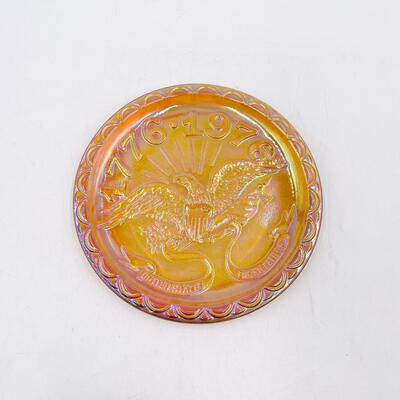 VINTAGE INDIANA AMBER CARNIVAL GLASS BICENTENNIAL 8â€ PLATE
