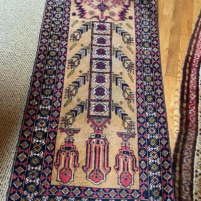 Beautiful Detailed Design Runner Hand Woven Rug in Navy Red and Tan Colors