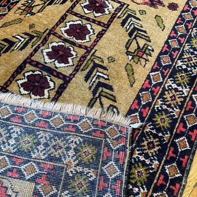 Beautiful Detailed Design Runner Hand Woven Rug in Navy Red and Tan Colors