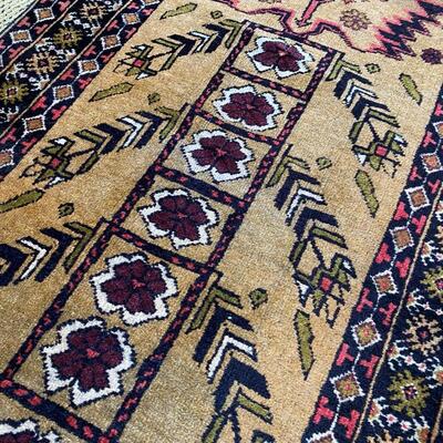 Beautiful Detailed Design Runner Hand Woven Rug in Navy Red and Tan Colors