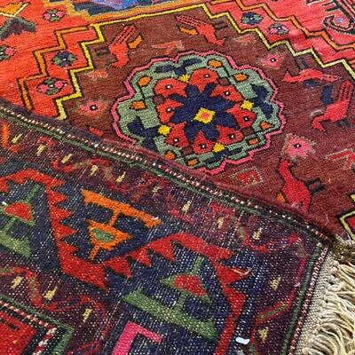 Vibrant Red and Blue and Green Hand Woven Area Rug