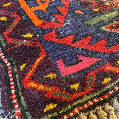 Vibrant Red and Blue and Green Hand Woven Area Rug