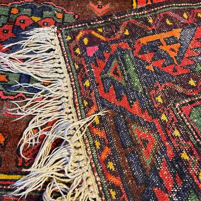 Vibrant Red and Blue and Green Hand Woven Area Rug