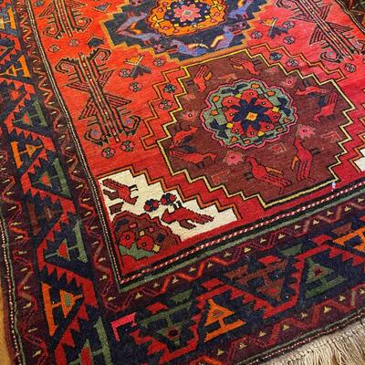 Vibrant Red and Blue and Green Hand Woven Area Rug