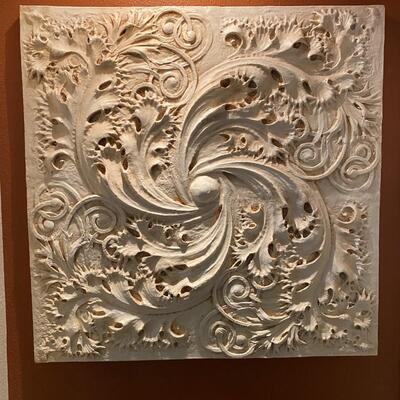 Large Plaster European or Italian Style White Square Wall Decor