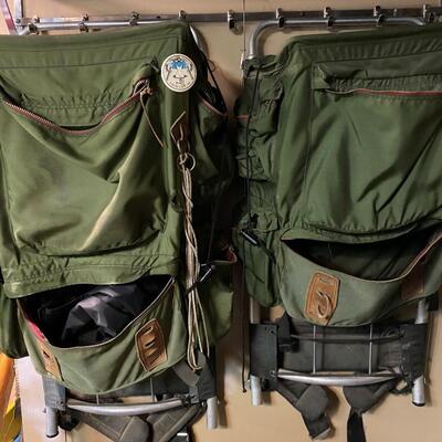 Pair of Vintage Backpacking Packs with Green Fabric and Metal Frame
