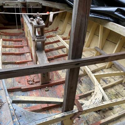 Vintage Lightning Sailboat and MacGregor Boat Trailer with Sailing Accessories