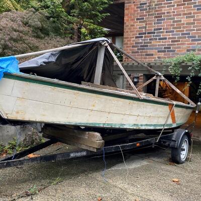 Vintage Lightning Sailboat and MacGregor Boat Trailer with Sailing Accessories