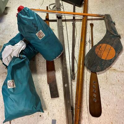 Vintage Lightning Sailboat and MacGregor Boat Trailer with Sailing Accessories