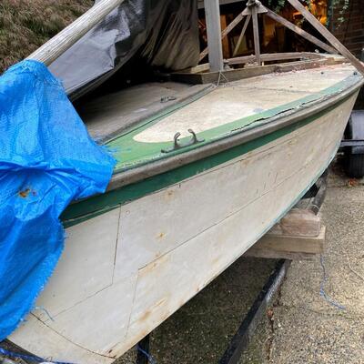 Vintage Lightning Sailboat and MacGregor Boat Trailer with Sailing Accessories