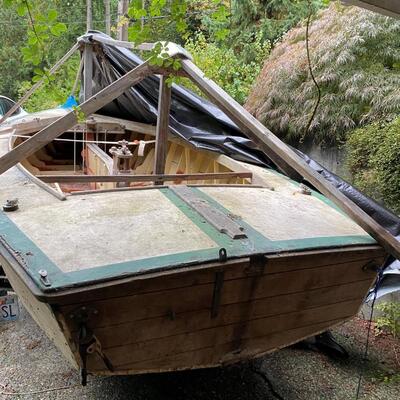 Vintage Lightning Sailboat and MacGregor Boat Trailer with Sailing Accessories