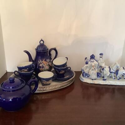 D603 Childs Porcelain Tea-set with Tray and Porcelain Figure