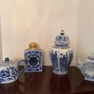 D606 Blue and White Chinese Design, Pottery Hame Decor Lot