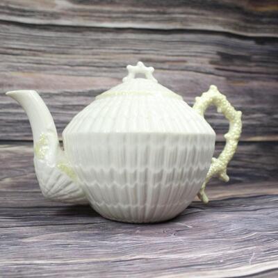 Vintage Belleek Irish Limpet/Neptune Ceramic Vine Teapot