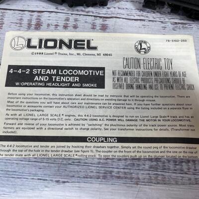 Lionel G scale “Chessie System” #5106 4-4-2 steam locomotive and tender