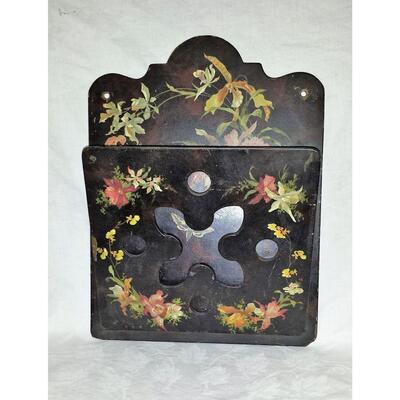 Victorian Tole Painted Papier Mache Wall Mounted Letter Holder