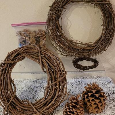 Lot 20: Large & Small Pine Cones and Grapevine Wreaths