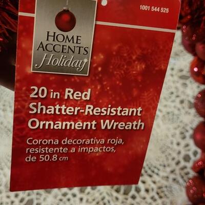 Lot 21: 20" Shatter Proof Red Ornament Wreath