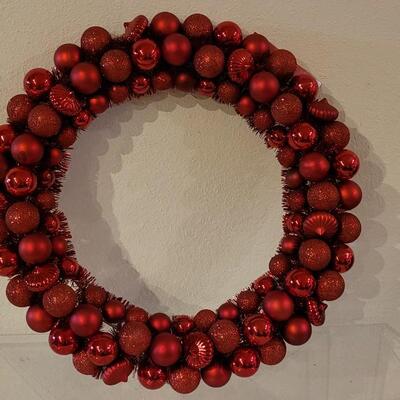 Lot 21: 20" Shatter Proof Red Ornament Wreath