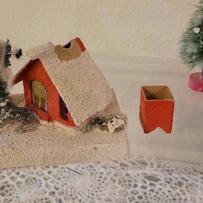 Lot 25: Vintage Putz Paper/Cardboard Christmas Houses - 13 total Buildings includes the Church