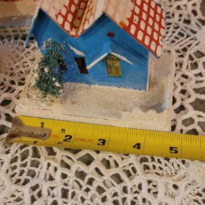 Lot 25: Vintage Putz Paper/Cardboard Christmas Houses - 13 total Buildings includes the Church